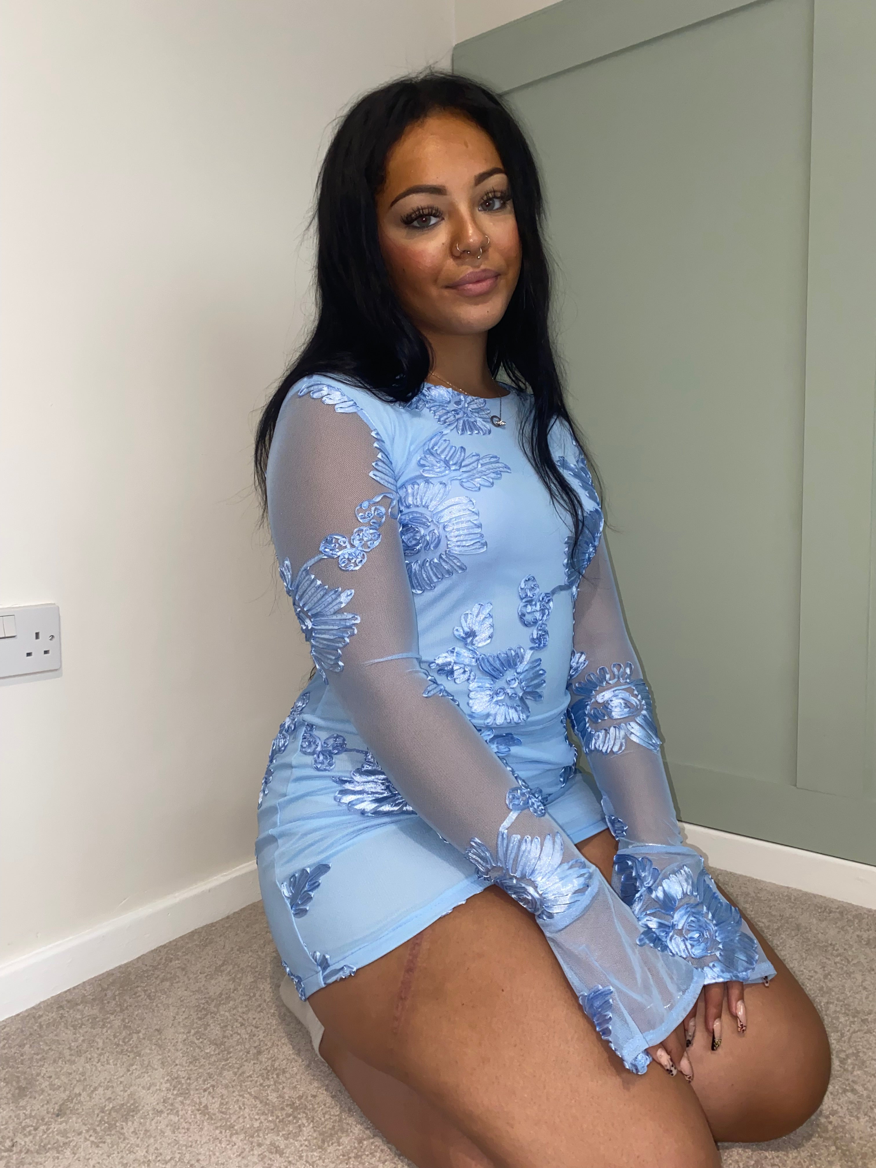 Blue Blossom Sheer Mini Dress
